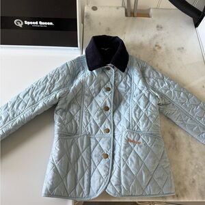 Barbour Light Blue Quilted Jacket with navy collar